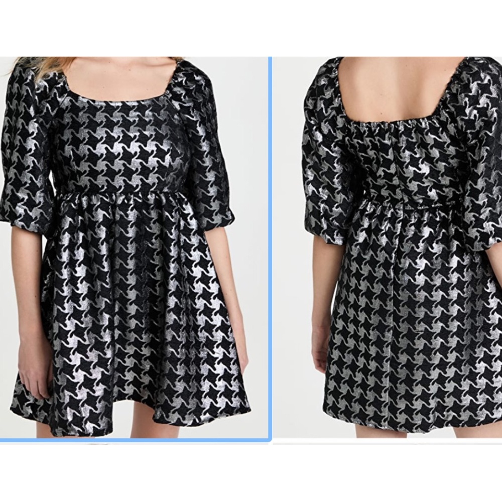 Nwt Moon river Square neck puffy sleeves black/silver mini dress